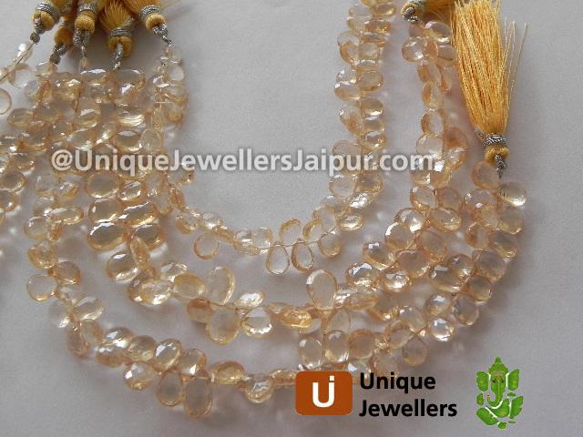 Apricot Yellow Quartz Faceted Pear Beads